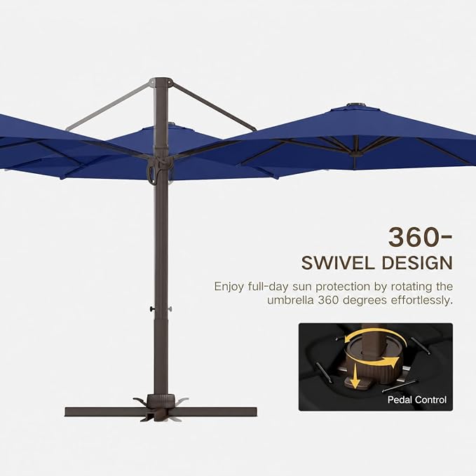 Kingdura 9ft Cantilever Patio Umbrella with Base Included, Large Round Metal Outdoor Offset Umbrella with 360-degree Rotation, 4 Position Tilt, UV Protection for Pool Deck Patio (Navy blue)