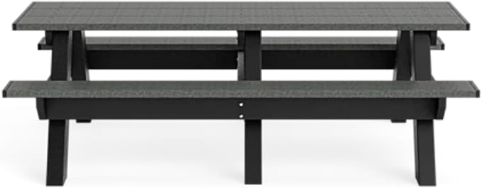 Standard 8 Foot Picnic Table Made of 100% Recycled Engineered Plastic Wood | Lifetime Durability, Low Maintenance Wood Look, Weather Resistant, Portable Picnic Table | Black/Charcoal