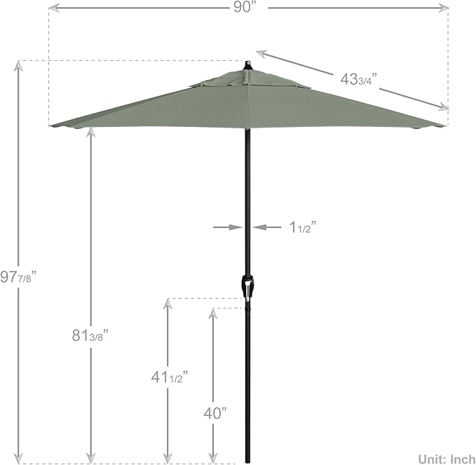 California Umbrella 7.5' Rd Aluminum Patio Umbrella, Crank Lift, Auto Tilt, Black Finish