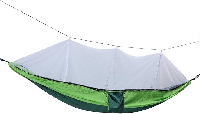 Camping Hammock with Net, Portable Outdoor Hammock Travel Bed 661lb Load Bearing Lightweight Portable Hammock with Net Nylon Material Hammock for Camping (Dark Green with Fruit