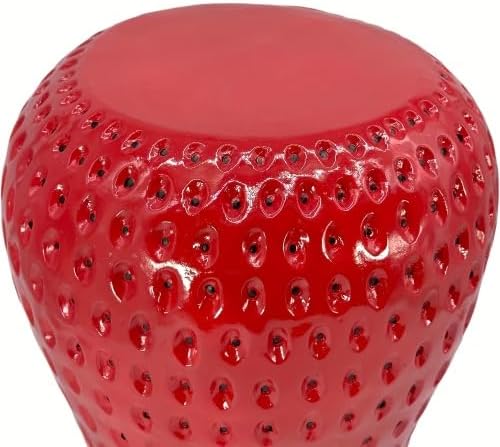 13.4" Strawberry Resin Decorative Stool, Novelty Fruit Side Table & Plant Stand, Whimsical Indoor Outdoor Garden Patio Decor, No Assembly Required (Red Strawberry)