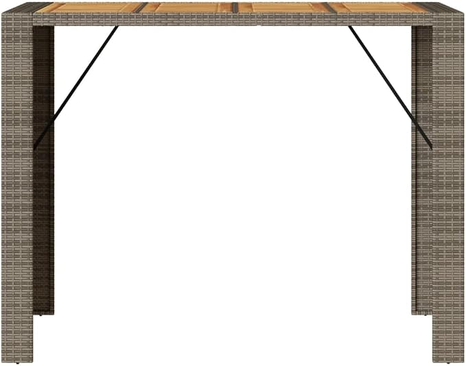 Grey Rectangular Bar Table Solid Acacia Wood Top Powder Coated Steel Frame Modern Outdoor Furniture for Garden Patio Balcony