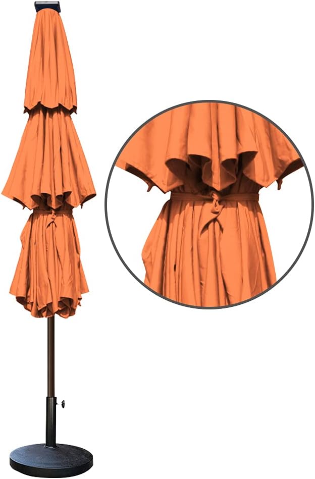 EliteShade USA 10-Year-Non-Fading 9ft 3-Tier Market Patio Umbrella, Commercial Table Umbrella with 80 Solar LED Lights, Crank Open, Windproof & UPF 50+ UV Protection for Garden, Deck, Pool, Backyard, Rust