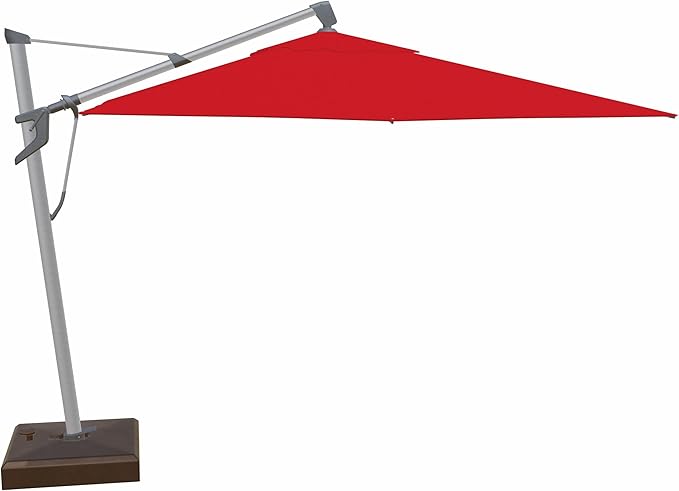 Treasure Garden AKZ PLUS Cantilever Umbrella – 10ft x 13ft Rectangular Offset Patio Umbrella – 360° Rotation & Multi-Angle Tilt – Silver Shadow Aluminum Frame with Bronze Rolling Base (Sunbrella, Jockey Red)
