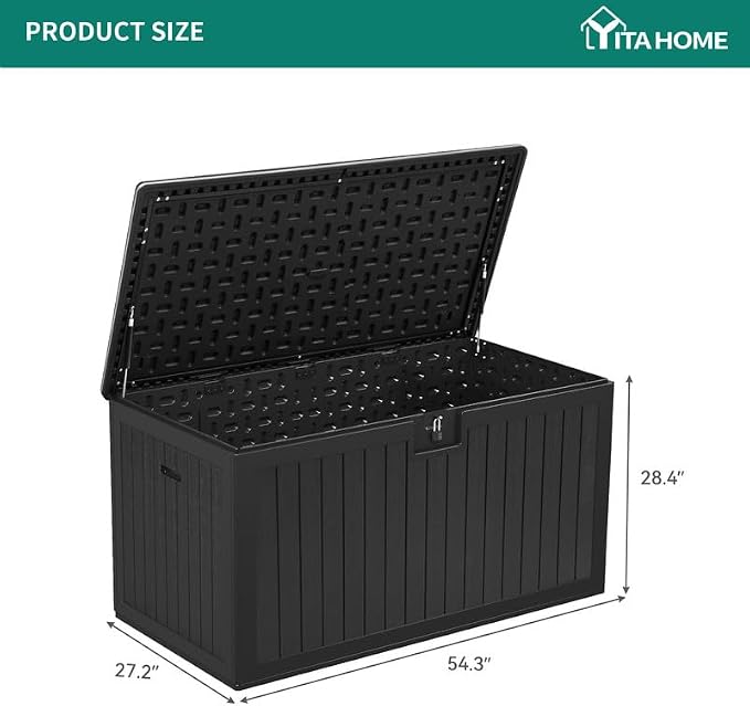 YITAHOME XL 180 Gallon Large Deck Box,Outdoor Storage for Patio Furniture Cushions,Garden Tools,Waterproof,Lockable (Black)