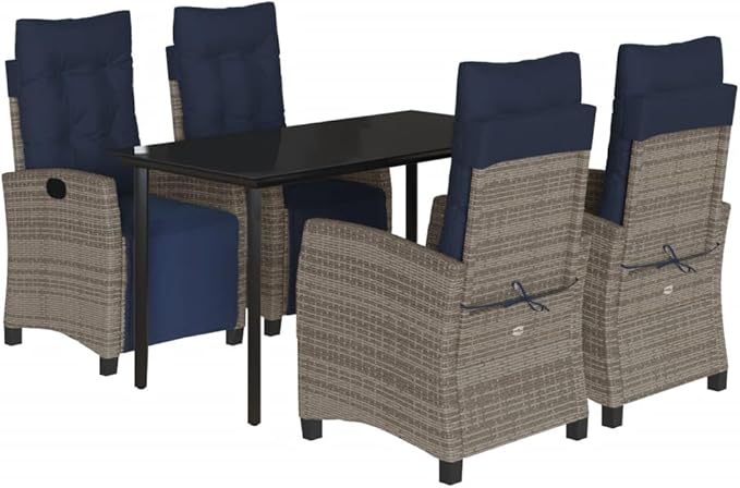 Backyard Furniture Patio Conversation Sets Outdoor Seating 5 Piece Patio Dining Set with Cushions Gray Poly Rattan Suitable for Gardens, Balconies, Decks