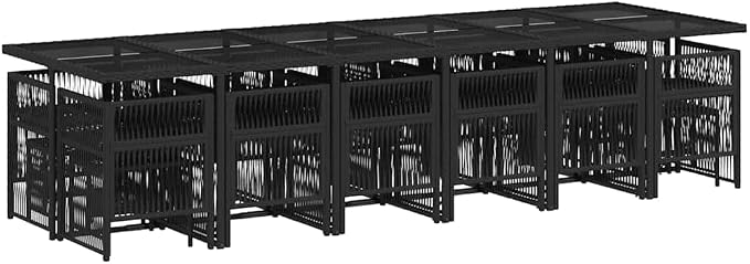 17 Piece Garden Dining Set, Black Patio Table and Chairs for 16 People, Outdoor Poly Rattan Dining Furniture for Backyard and Terrace, 41.7 x 129.9 x 28.7 Inches