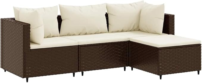 Outdoor Seating Furniture,Outdoor Conversation Sets,4 Piece Patio Lounge Set with Cushions Brown Poly RattanSuitable for Patio, Garden, Gazebo Low