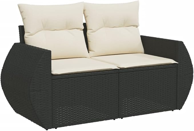 vidaXL Patio Sofa Set with Cushions 6 Piece, Outdoor Conversation Set, Sectional Sofa for Balcony Garden, Patio Furniture, Black Poly Rattan