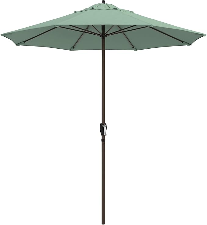 California Umbrella 12-Year Protection 7.5-Ft Outdoor Patio Umbrella, Sunbrella Fade-Resistant Fabric, Auto-Tilt, Heavy Duty Aluminum Frame, 8 Reinforced Ribs for Pool or Deck, Bronze Pole, Spa