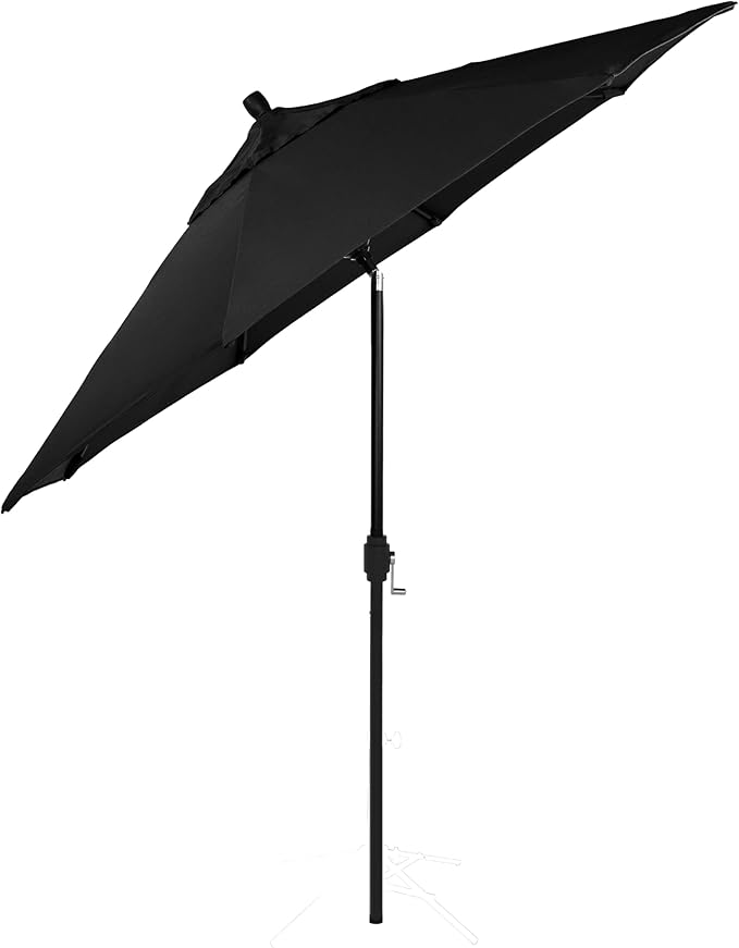 California Umbrella 5-Year-Non-Fading, 9Ft Premium Patio Umbrella, Hand-Crank, Button-Tilt, Black Frame, Solution Dyed Black Fabric