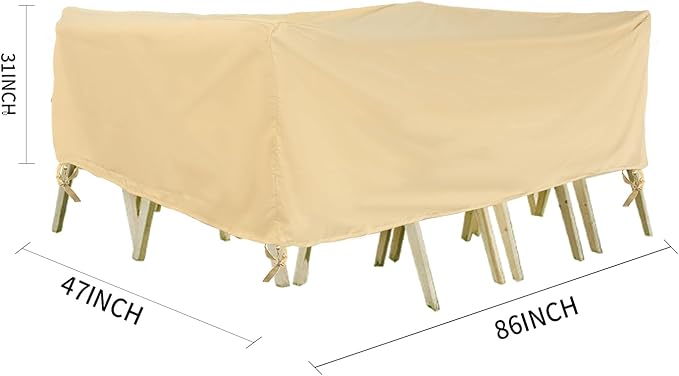 Outdoor Furniture Covers, Rectangular patio table cover, Waterproof for Outdoor patio set cover, Dining table cover, 86" W x 47" D x 31" H Beige & Coffee