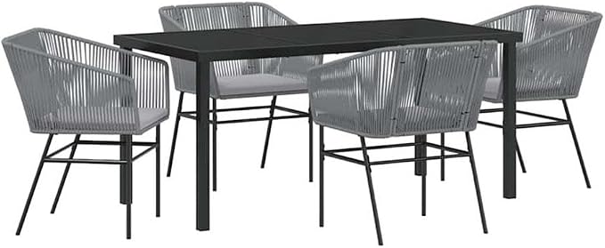 Afuera Living 5-Piece Powder-Coated Steel Patio Dining Set, Gray Finish, Includes Cushioned Chairs and Rectangular Table with Tempered Glass Top, UV-Resistant Materials, Modern Outdoor Furniture for