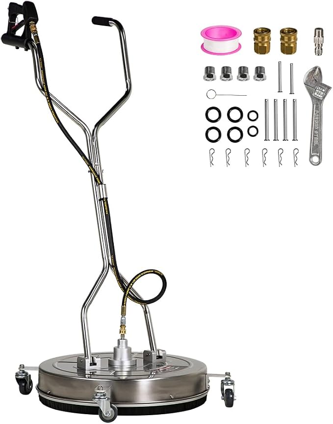 ECCPP 24 Inch Pressure Washer Surface Cleaner with 4 Wheels Stainless Steel for Household Cleaning 3/8" Quick Connector