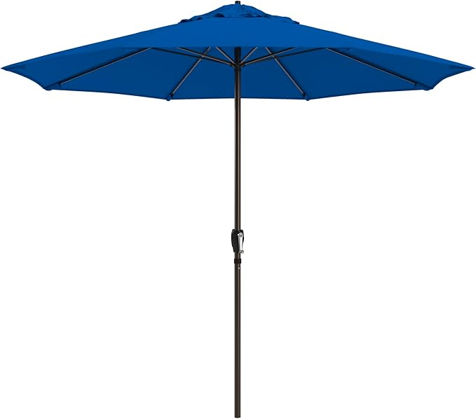 California Umbrella 8-Year Protection 9 Ft Outdoor Patio Umbrella, Solstice Fade-Resistant Fabric, Auto-Tilt, Heavy Duty Aluminum Frame, 8 Reinforced Ribs for Pool or Deck, Bronze Pole, Royal Blue