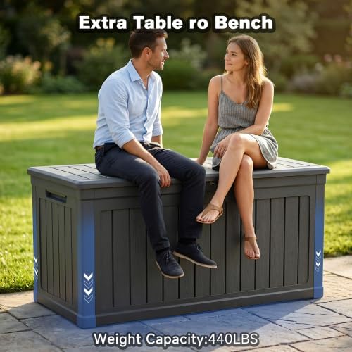 Outdoor Storage Box, Durable Deck Box with Side Handle and Lockable Lid, Deck Boxes Outdoor Waterproof, Large Patio Furniture for Poolside Accessories, Garden Tools, 230 Gallon