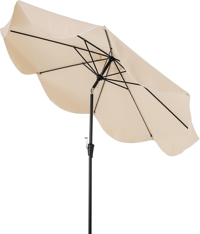 HAPPYGRILL 9 FT Patio Umbrella with Ruffled Edges, Outdoor Table Umbrella with Push Button Tilt, Crank, 8 Ribs, Heavy-Duty Market Sunshade for Yard Garden Pool