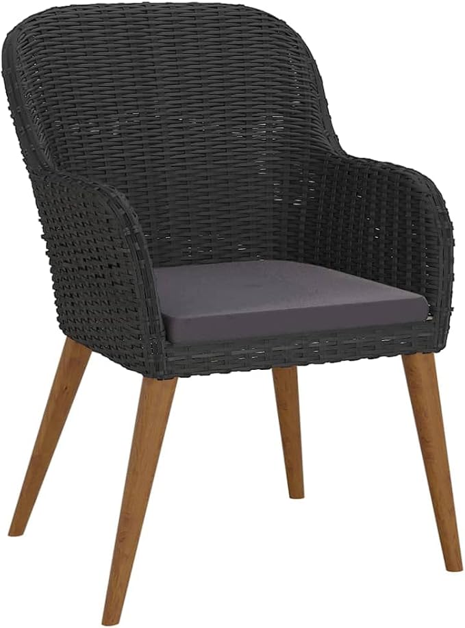 5 Piece Patio Dining Set with Cushions Black Acacia Wood and Steel Outdoor Table and Chairs for Garden Backyard Entertainment Tempered Glass Top