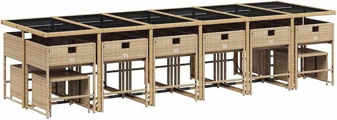 17 Piece Garden Dining Set, 16 Seater Patio Furniture, Rectangular Outdoor Table with Cushions, Foldable Poly Rattan Seating for Backyard Deck