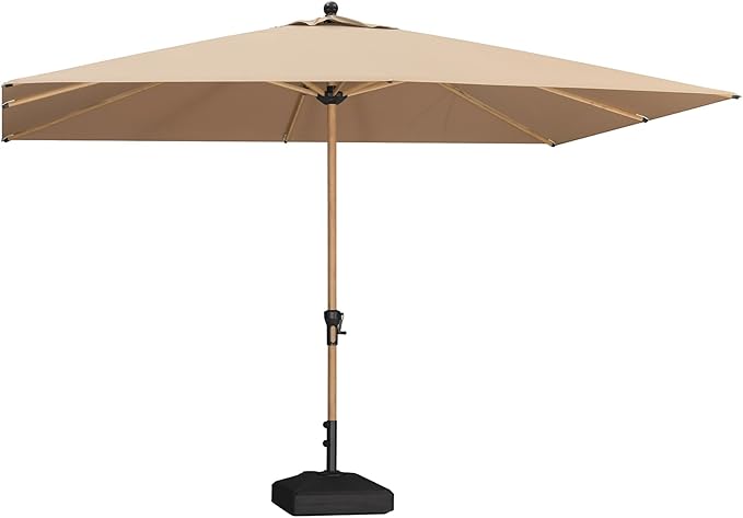 PURPLE LEAF 8' x 11.5' Patio Umbrella with Base Outdoor Umbrella Market Umbrella with Crank & 8 Ribs Aluminum Rectangular Table Umbrella Outdoor Patio for Backyard, Taupe