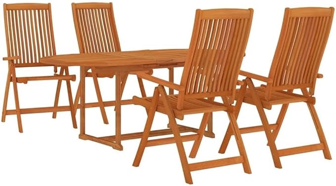 Afuera Living Solid Eucalyptus Wood Patio Dining Set, Reddish-Brown Finish, Foldable Chairs with Multi-Position Backrests, Weather-Resistant, Includes Table and 4 Chairs, Outdoor Garden Deck Dining