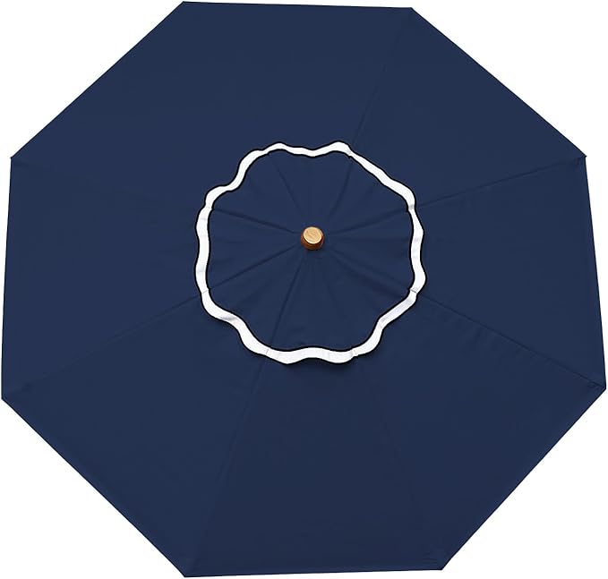 AMMSUN 8.2ft Vintage Wood Outdoor Umbrella, with a pulley system, UPF 50+, for markets, gardens, porches, courtyards, beach terraces, cafes, taverns, dining tables, pool sides, wedding venues