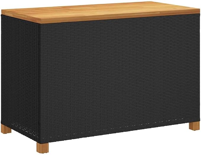Outdoor Storage Box with Acacia Wood and Poly Rattan Design for Patio Garden Furniture and Weather Resistant Use
