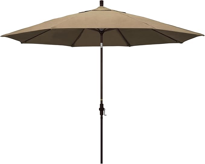 California Umbrella 11Ft Premium Sunbrella Patio Umbrella, Hand-Crank, Tilt-Collar, Bronze Frame, Heather Beige Fabric