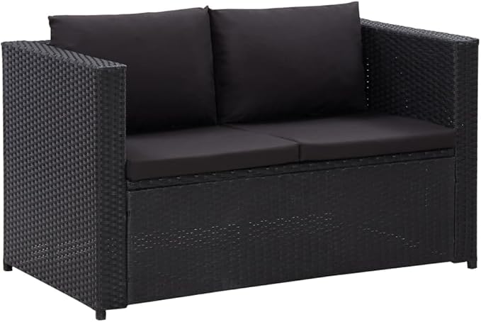 3 Piece Patio Lounge Set with Cushions, Front Porch Furniture Outdoor Sofa Sets Porch Furniture Set Patio Conversation Set for Poolside Negotiation Area Piazza Garden Poly Rattan Black