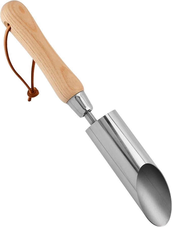 Small Bulb Planter Tool, Bulb Planter for Breaking Through Soil, Stainless Steel Bulbs Planters Tool, Small Bulbs Digger with Comfortable Wood Handle/Sharp Edge(Color:Silver)