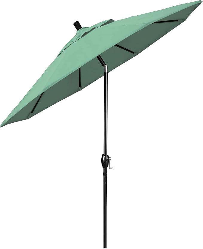 California Umbrella 9' Round Aluminum Market Umbrella, Crank Lift, Push Button Tilt, Black Pole, Pacifica