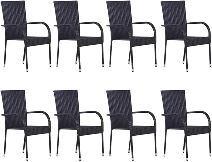 BOWERY HILL 9-Piece Patio Dining Set, Weather-Resistant PE Rattan, Black Finish with Natural Wood Acacia Table, Comfort Seating for 8, Indoor/Outdoor Use, Elegant Outdoor Furniture for Gatherings