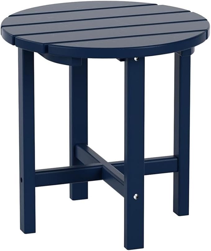 Costaelm Round Outdoor Side Tables, Adirondack Patio Tables for Outside, HDPE Patio End Table Weather Resistant, Balcony Table for Pool, Seaside, Backyard, Porch, Indoor Companion, Navy Blue