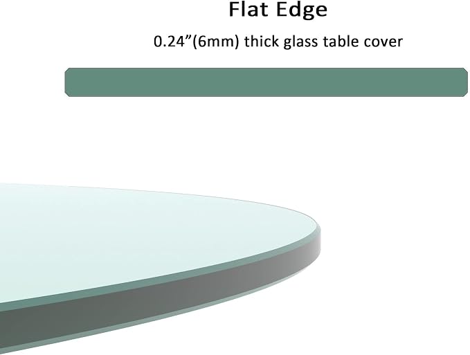 20" Round Glass Table Top - 1/4" Thick Flat Polished Edge Tempered Glass, Replacement Glass Table Top for Kitchen/Patio Table