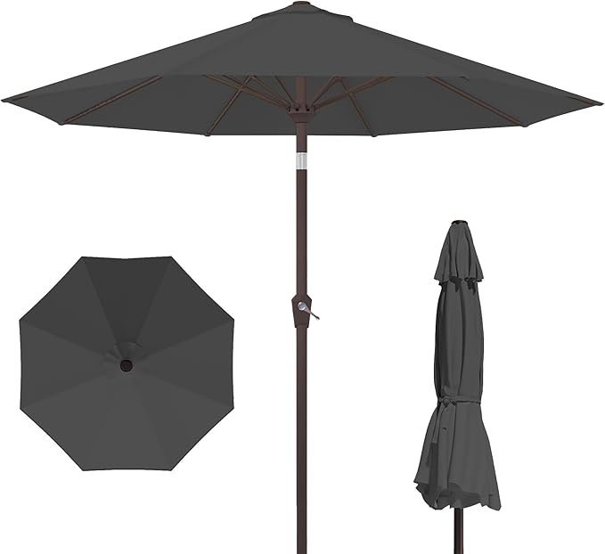 PatioKingdom 10FT Patio Umbrella with Push Button Tilt and Crank, Outdoor Market Umbrella with 8 Fiberglass Ribs, UV Protection Table Umbrella for Pool,Backyard,Garden,Deck