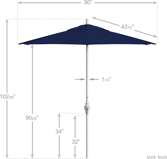 California Umbrella 7.5' Rd. Aluminum Patio Umbrella, Crank Lift, Collar Tilt, White