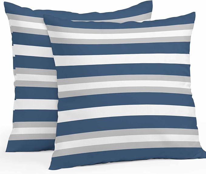 Throw Pillow Covers 26x26 Inch Set of 2, Navy Blue Grey Stripe Waterproof Outdoor Pillow Covers, Minimalist Farmhouse Striped Decorative Cushion Pillowcases for Couch, Sofa, Bed, Garden, Patio