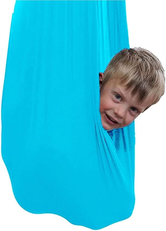Nylon Elastic Cuddle Hammock Therapy Swing Indoor Hanging Seat for Kids Autism ADHD ADD with Sensory Needs Children Outdoor (Color : Sky Blue, Size : 150 x 280 cm)