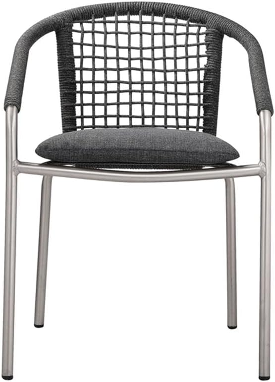 BOWERY HILL 7 Piece Outdoor Dining Set, Slate Gray Rope and Aluminum, Rectangular Table 73x36 in, Stackable Chairs with Fade Resistant Cushions, Contemporary Patio, Backyard, Poolside Dining