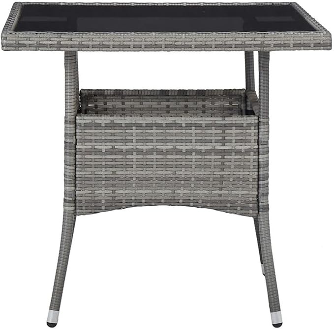 Afuera Living 3-Piece Poly Rattan Patio Dining Set, Gray and Brown, Acacia Wood Table, Weather-Resistant Steel Frame, Cushioned Seats, Modern Style for Outdoor Garden, Balcony, or Terrace Dining