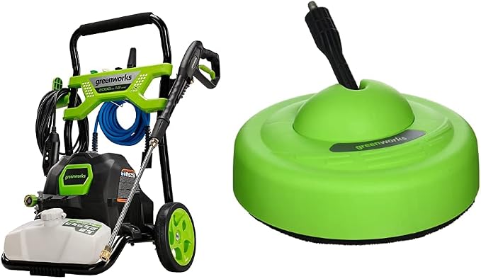 Greenworks 2000 Max PSI @ 1.2 GPM (13 Amp) Electric Pressure Washer GPW2003 + Greenworks Surface Cleaner Universal Pressure Washer Attachment 30012