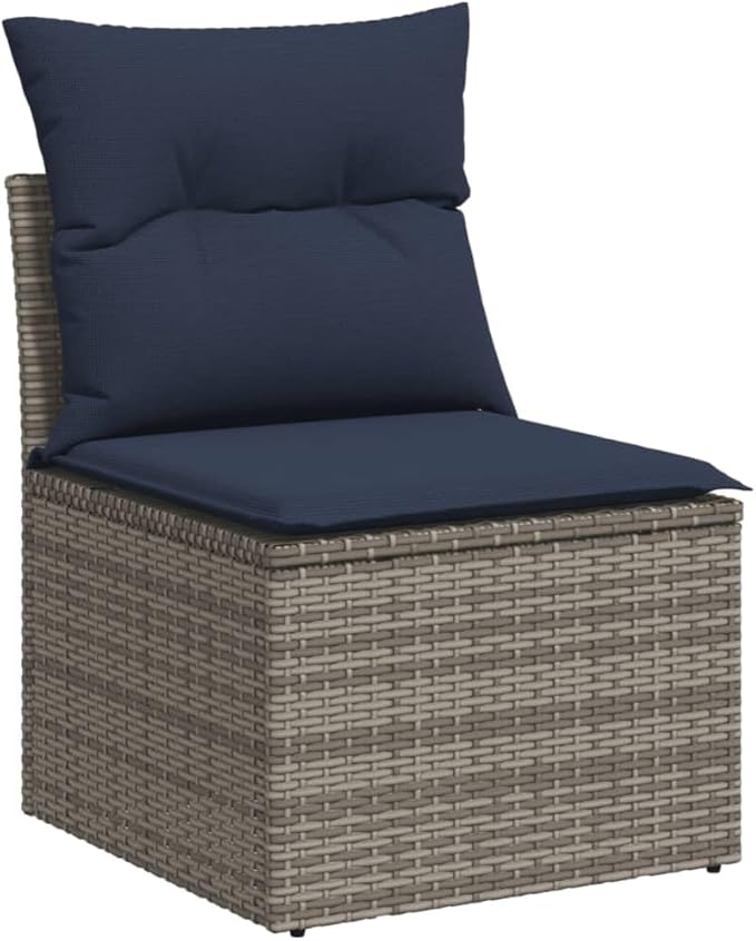 vidaXL Patio Sofa Set with Cushions 5 Piece, Conversation Set with Table and Sectional Sofas, Outdoor Seat for Garden, Modern, Gray Poly Rattan