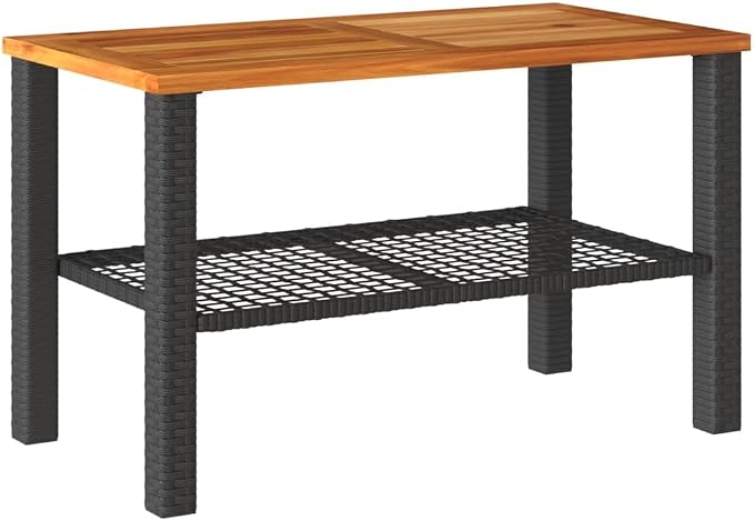 Patio Table & Pool Side Table Black PE Rattan Picnic Table Outdoor Table for Patio Garden Backyard 27.6 x 15 x 16.5 in