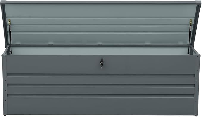 260 Gallon Metal Outdoor Deck Box, Extra Large Patio Storage Box with Lockable Storage Containers for Patio Furniture Cushions, Pool Accessories, Garden Tools