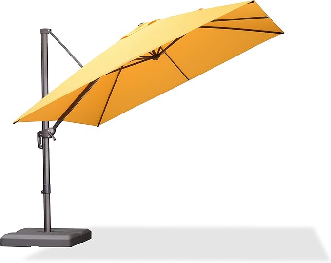 PURPLE LEAF 10' X 10' Patio Cantilever Umbrella Antique Bronze Square Outdoor Umbrella with 360° Rotation and Aluminum Offset Hanging for Garden Backyard Pool, Yellow