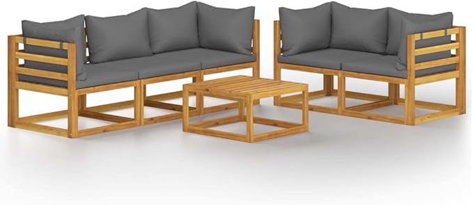 Patio Lounge Set with Cushion,Outdoor Patio Furniture,Outdoor Chat Conversation Set,Garden Furniture Sets,for Patio,Backyard,Garden,Outdoor,6 Piece Solid Acacia Wood
