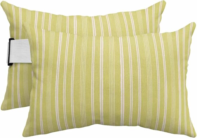 Pack of 4 Outdoor Lumbar Pillow Covers 11x16 Inch, Light Yellow Striped Waterproof Throw Pillow Covers Set, Farmhouse Stripes Modern Vintage Indoor&Outdoor Decorative Cushion Cases for Patio Porch Car