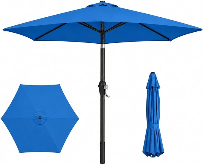 7.5ft Patio Umbrella, Outdoor Table Market Umbrella with Smooth Crank Lift, 6 Windproof Fiberglass Ribs, UPF50+ UV Protection for Deck, Pool, Garden and Backyard