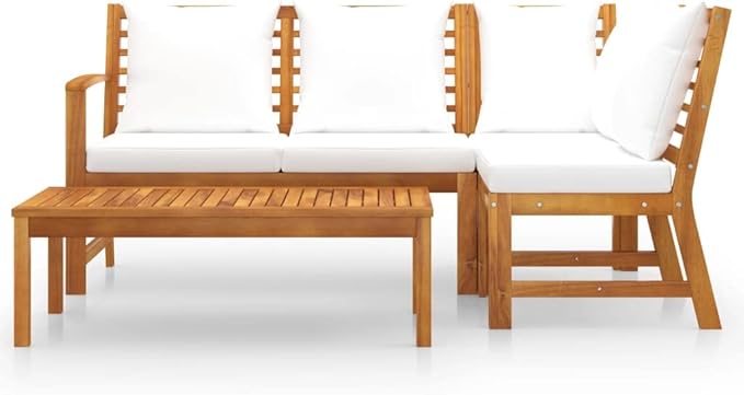 Backyard Furniture Patio Conversation Sets Outdoor Seating 4 Piece Patio Lounge Set with Cushion Cream Solid Acacia Wood Suitable for Swimming Pool, Courtyard, Garden