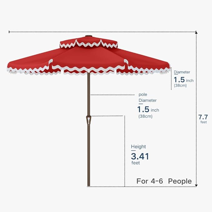 Patiokingdom 9FT Patio Umbrella with Fringe,Tassel Umbrella UPF 50+ & Push-Button Tilt,Rust-Resistant Fiberglass Frame for Pool,Garden,Backyard,Yard (Red)
